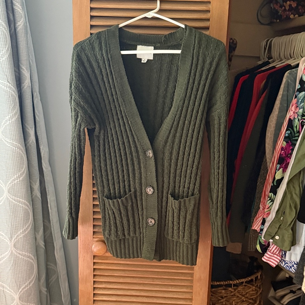 Pink Rose Forest Green Ribbed Cardigan